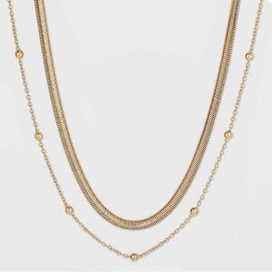 ⭐️ A New Day Gold Herringbone and Ball Chain Necklace Set